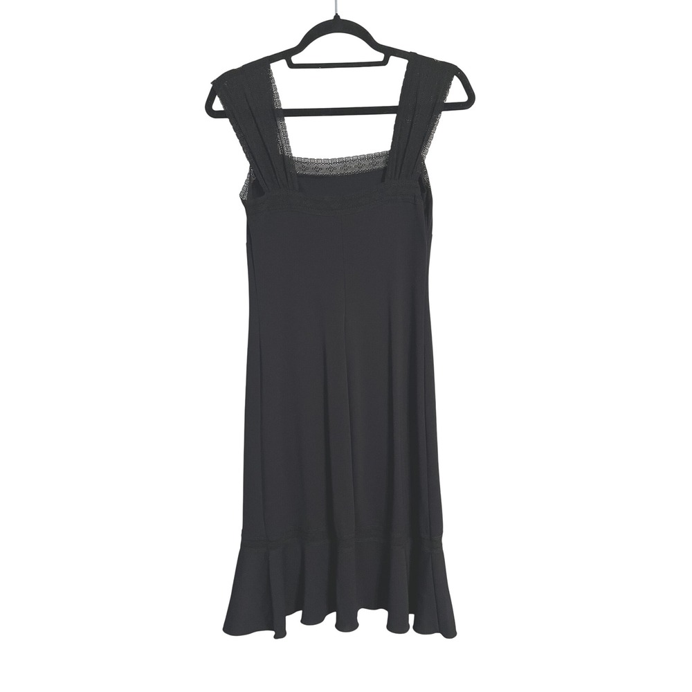 Max Studio Baby Doll Dress‎ Black Lace Trim Square Neck Flounce Hem Midi XS - Picture 8 of 8